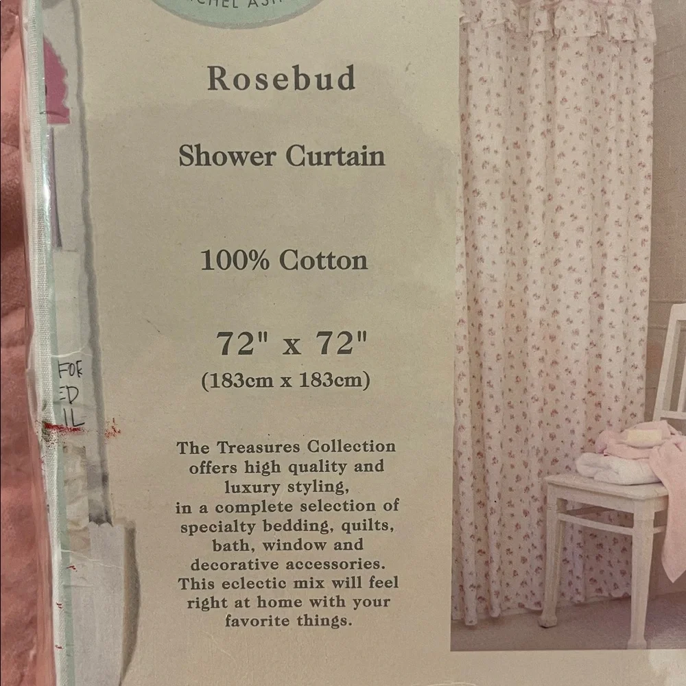 NWT TREASURES BY RACHEL ASHWELL SHOWER CURTAIN ROSEBUD PRINT